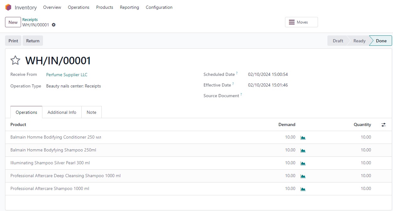 Receipt of goods