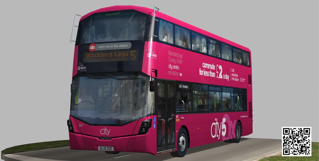 Wrightbus Streetdeck Oxford sity pink livery bus Low-poly 3D model