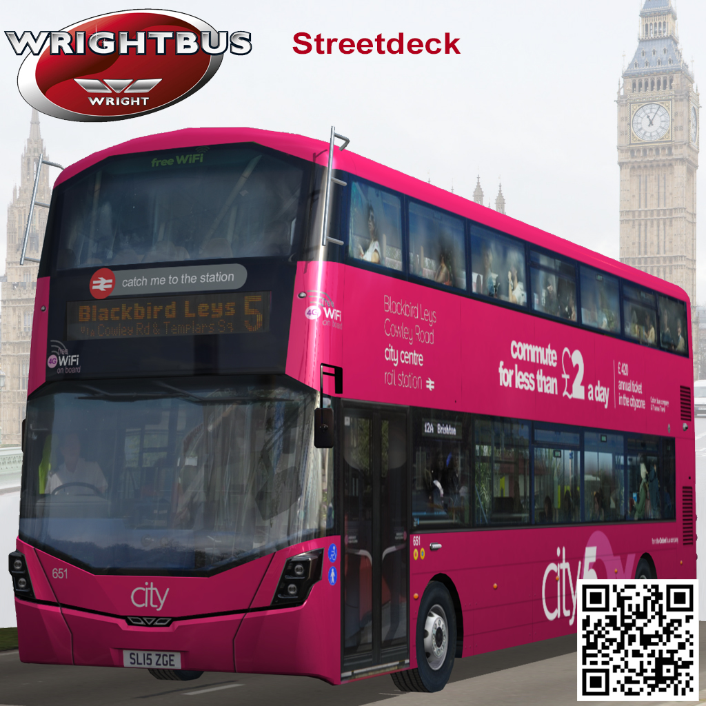 Wrightbus Streetdeck Oxford sity pink livery bus Low-poly 3D model