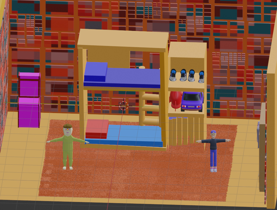 Children Double decker bedroom with cabinet lowpoly 3D model