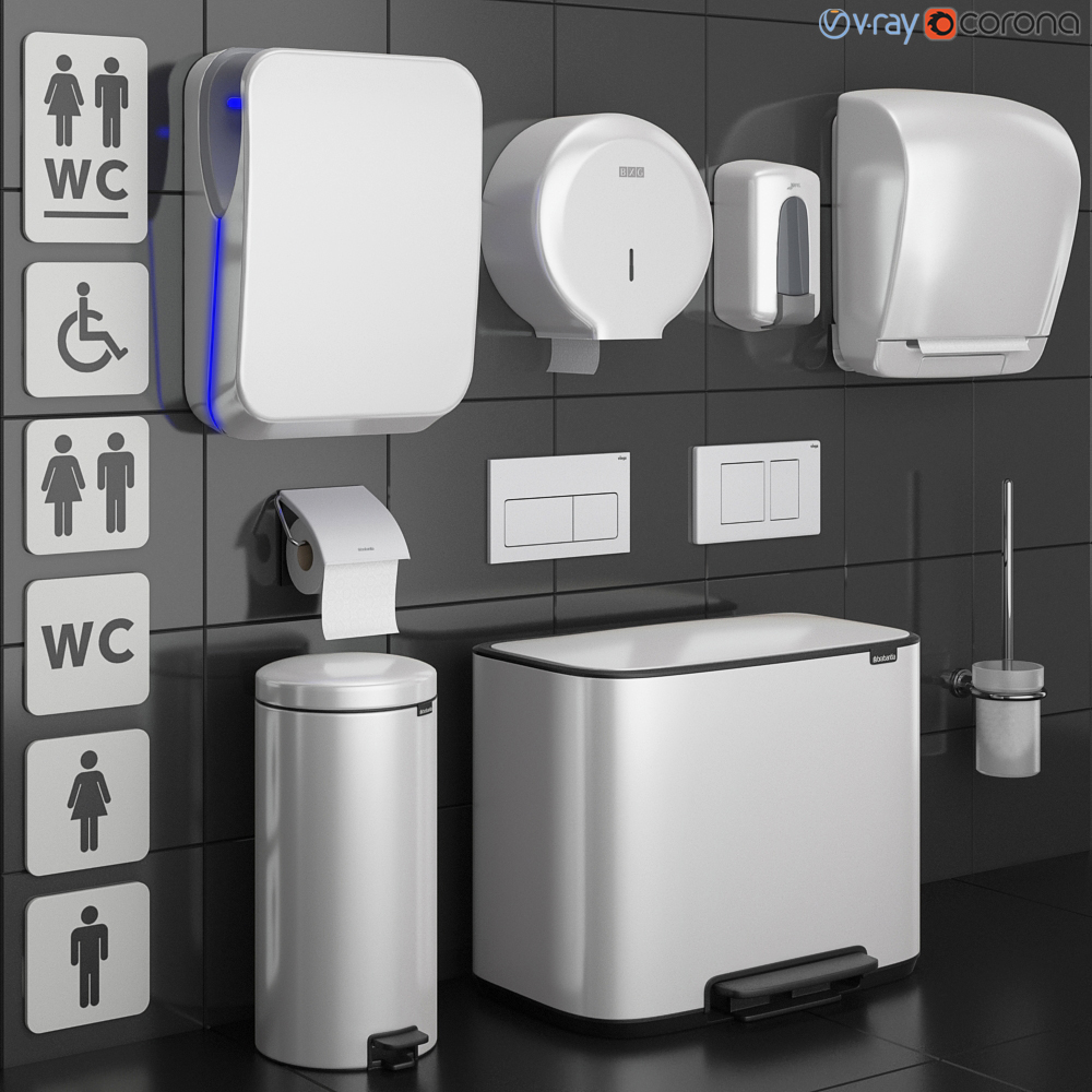 Bathroom accessories set 73 White (Grohe, Jofel, Brabantia, BXG, Katrin, Viega)